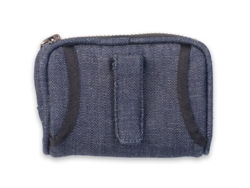 Close‑up of light padding and zipper on denim pump case