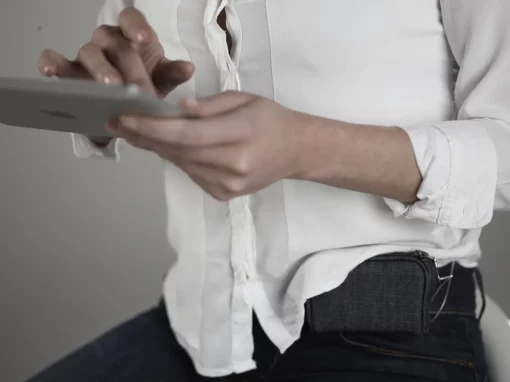 Denim case worn horizontally on waist belt